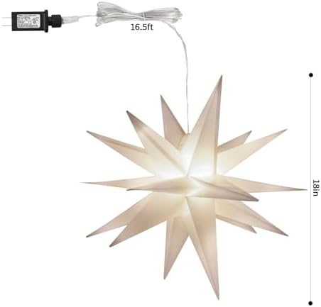 2 Pack 18-Pointed Moravian Star Christmas Lights Decorations with Timing Function, Hanging Outdoor/Indoor Christmas Star Decor, Warm White (18")