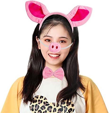 Pink Pig Costume Tutu Set Pig Ears Headband and Tail Nose Bow Tie Paws Tutu Skirt Animal Fancy Cosplay Accessories for Halloween Christmas Carnival Party