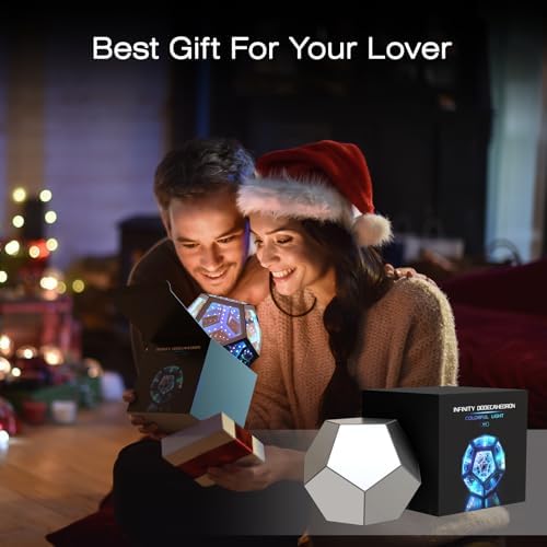 Infinity Mirror Light Infinite Dodecahedron Color Art Light for Gaming Room Decor 3D Hyper Cube RGBW Color Changing Night Lighting for Computer Gaming Desk Birthday Christmas Gift