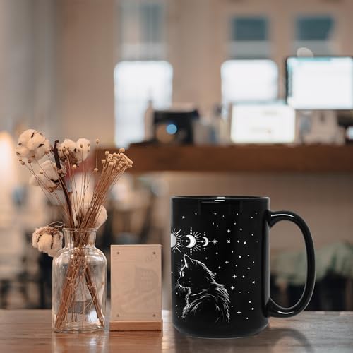 Black Cat Mug 15oz Cat Lover Gifts for Women Funny Goth Coffee Mug - Witch, Goth Decor Halloween Cup With Cats Goth Gift Witchy Gifts for Women - Halloween Mugs Cats Christmas Gothic Home Decor