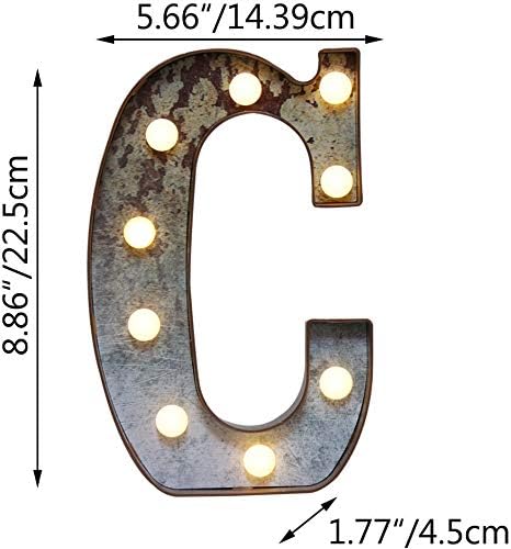 LED Marquee Light Up Letters Industrial Vintage Style Lighted Letters Rust Metal Effect Marquee Letter with Lights Illumination Letter Signs for Christmas Wedding Birthday Party Home Cafe Bar Decor-C