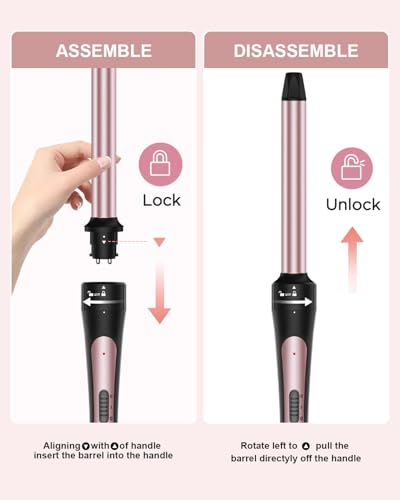 6 in 1 Wand Curling Iron, 3 Barrel Curling Iron Set with Thermal Brush (1.5") and 5 Interchangeable Ceramic Wand Curler (0.35"-1.25"), 2 Temp Heating Setting, Halloween Christmas Gifts for Women