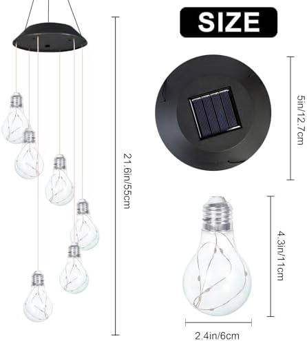 YHmall Colorful Lights Solar Wind Chimes for Outside, Hanging Lights for Women Grandma Mom Birthday, Christmas Decor for Outdoor Garden Balcony Bedroom Yard