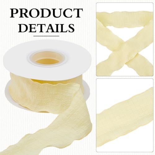 10 Yards 1.5 Inch Yellow Ruffle Fabric Trim Double Ruffled Edge Ribbon Chiffon Polyester Silk Grosgrain Ribbons with Spool for Gift Wrapping Wedding Invitations Bouquet Christmas Party Decor