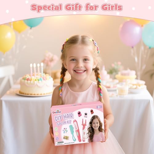 Dreamon 51 Pcs Hair Styling Tools - Hair Gem Stamper Kit and Automatic Hair Braider - Bling Hair Jewels for Girl with Reusable Shining Diamonds and Hair Chalk - Hair Salon Toys Christmas Birthday Gift