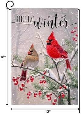 Winter Cardinal Bird Garden Flag 12x18 Vertical Double Sided Farmhouse Trees Snow Christmas Holiday Outside Decorations Burlap Yard Flag BW233