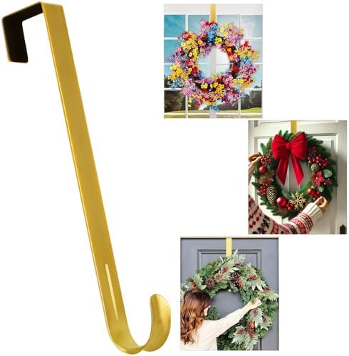 12" Metal Wreath Hanger for Front Door Non-Scratch, Damage-Free Wreath Hanger Heavy Duty, Over-the-Door Hooks for Hanging Welcome Sign, Wreath Holder for Easter, Halloween, Fall, Christmas Decorations