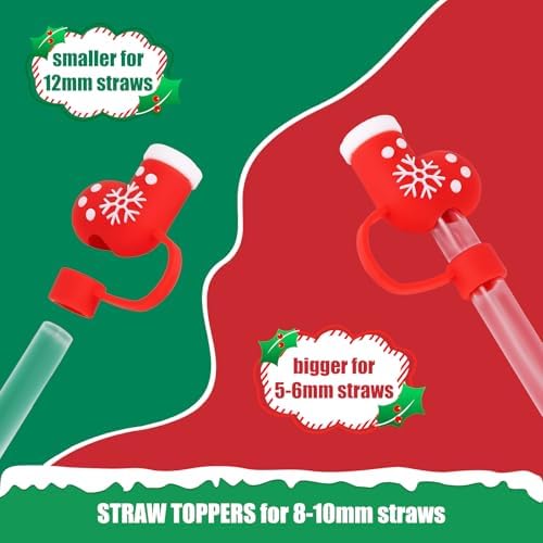 10pc 3D Christmas Straw Topper for Stanley 2025 New Silicone Reusable Christmas Straw Covers with Cup Accessories for Stanley 30&40 Oz Tumbler Cup Christmas Gift(Christmas style B)