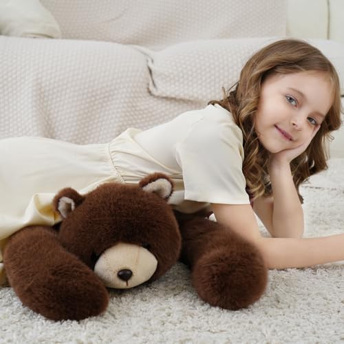 Weighted Bear Stuffed Animal Brown Bear Plush Toy 24 Inch 4 Pound Soft Fur Long Arms Hugging Toy Cozy Gift for Kids Adults Christmas and Birthdays