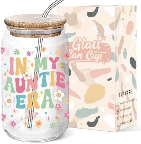 Mother’s Day Birthday Gifts for Aunt Auntie - Funny Christmas Gifts from Niece for Auntie, New Aunt - 16 Oz Glass Coffee Cup