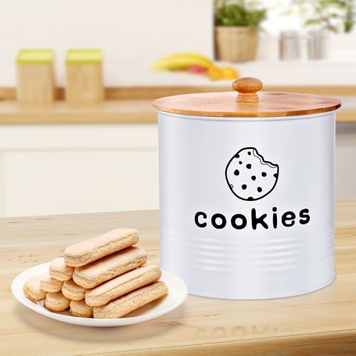 White Cookie Jars with Lids Airtight, 1.5 Gallons Cookie Tins, Large Cookie Jar for Kitchen Counter Decorative for Farmhouse, Christmas, and Gift Giving Cookie Storage Containers