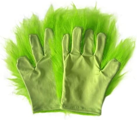 Green Furry Plush Gloves Adults and Kids, Christmas Santa Cosplay Costume Mask Props Green Hands Gloves