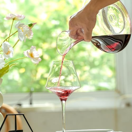 Wine Decanter, 1100ml /37.2oz Red Wine Decanter, Hand Blown Lead-Free Crystal Wine Carafe, Small Decanter for White and Red Wine, Elegant Design Easy Pour, Wine Gifts for Christmas