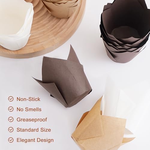 200pcs Tulip Cupcake Liners for Baking Cups, Excellent Muffin Liners, Unbleached Parchment Paper for Baking, Grease Resistant Cupcakes Wrappers for Party, Christmas by Kovpnor