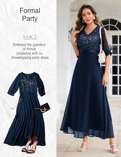 Wedtrend Women's Sequin Dresses Sparkly Glitter Dress Split Sleeves Formal Dresses Maxi Evening Dress