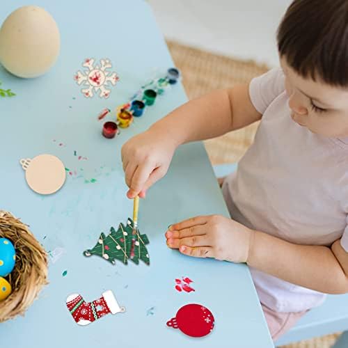 158 Pcs Wooden Christmas Ornaments Unfinished, 50 Pcs Wood Slices in 10 Shape Christmas Crafts with Bells, Twine&Pens DIY Wooden Christmas Ornaments
