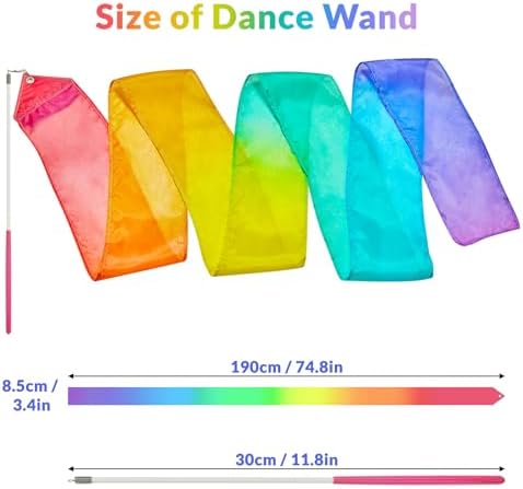 100% Silk Dance Ribbons Pastel Rainbow Play Silks Kids Toddlers Spring Easter Outdoor Streamer Toy Princess Ribbon Dancer Wand for Gymnastics Dancing Birthday Gift