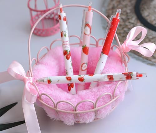 YYaaloa 12pcs Cute Strawberry Pens Black Gel Ink Pens Retractable 0.5mm Nice Mother's Day Gifts Fun Pen for Kids Girls Boys Christmas Gifts