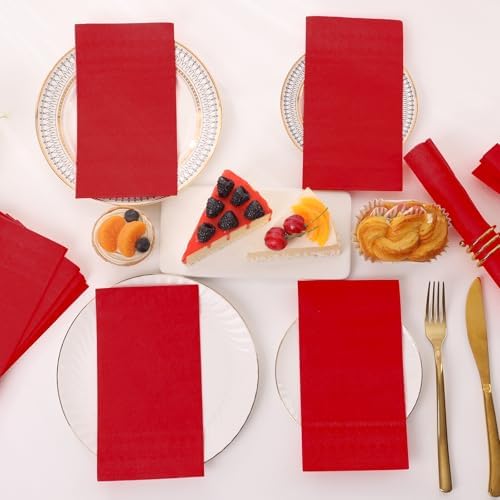 100 Pcs Red Paper Napkins Disposable - Red Guest Dinner Napkins for Bathroom Wedding Birthday Anniversary Christmas Party
