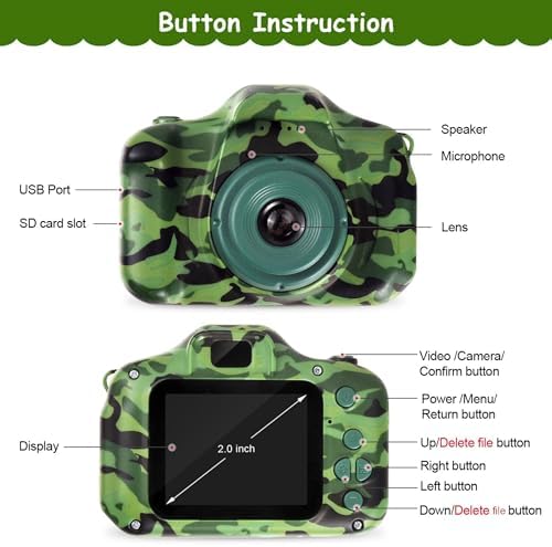 DEKER Waterproof Camera for Kids, Christmas Birthday Gifts for Boys Girls 3-12 Year Old, Mini HD Toddler Digital Video Children Travel Camcorder, 2 Inch IPS Screen with 32GB Card (Green)