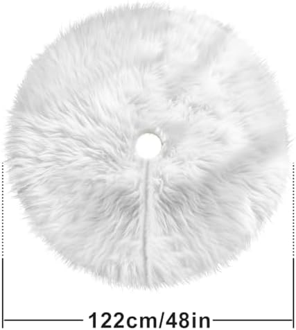 48 Inch Faux Fur Christmas Tree Skirt, Fluffy Plush Skirt for Christmas Tree, White Christmas Tree Rug Skirt Perfect for Christmas Party Decorations