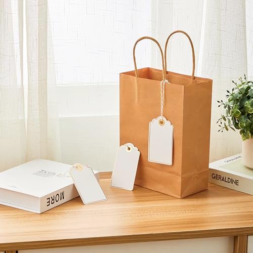 100 PCS 3.5 x 2 inches White Paper Gift Tags with String for Christmas by SUNCOLOR