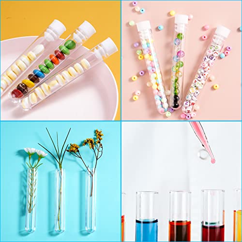 Flutesan 200 Pcs Clear Plastic Test Tubes 16 x 100 mm(10 ml) Test Tubes with Caps for Scientific Experiments,Halloween, Christmas, Scientific Themed Birthday Party Supplies, Candy Storage(White)