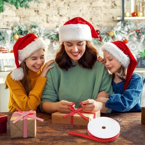 60 Yards 3/8" Christmas Ribbon for Crafts Red and White Thin Grosgrain Ribbon Christmas Ribbon for Gift Wrapping DIY Holiday Xmas Decorations Hair Bow Festival Holiday Party