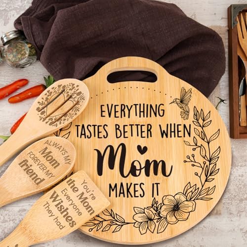 Birthday Gifts for Mom - Cute Engraved Bamboo Cutting Board Set, Perfect Mom Birthday Gifts from Daughter/Son, Mothers Day Christmas Birthday Gifts for Mom Mother, Home and Kitchen Decor