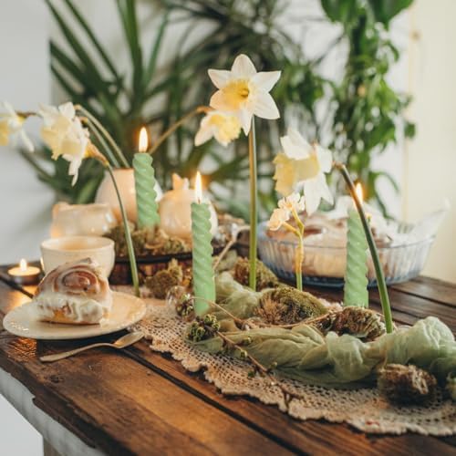 6 Pack 10 Inch Sage-Green Spiral Taper Candles for Christmas and Spring Home Decoration, Unscented Dripless Twisted Candlesticks for Dinner St. Patrick's Day Earth Day and Garden Parties