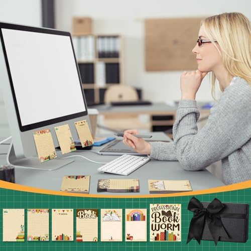 12 Pcs Book Club Sticky Note Set Book Lover Gifts Sticky Note Cute Pads Bookworm Task Trackers with Box Greeting Card Reading Accessories for Reader Bookish Teacher Christmas Gifts