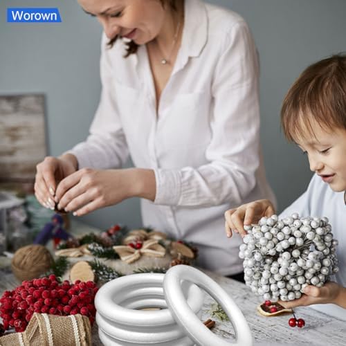 Worown 8 Pcs (8 & 12 Inch) Foam Wreath Forms, Foam Rings for Home Front Door, Christmas, Thanksgiving Day and Wedding Decorations