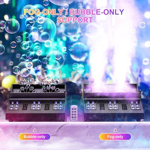 2000W Fog Machine, 3 in 1 Fog Bubble Machine with 2 Bubble Fans, 18 RGB LED Lights Smoke Bubble ALL IN ONE Fog Machine, Bubble Machine for Halloween Christmas Party Wedding Birthday