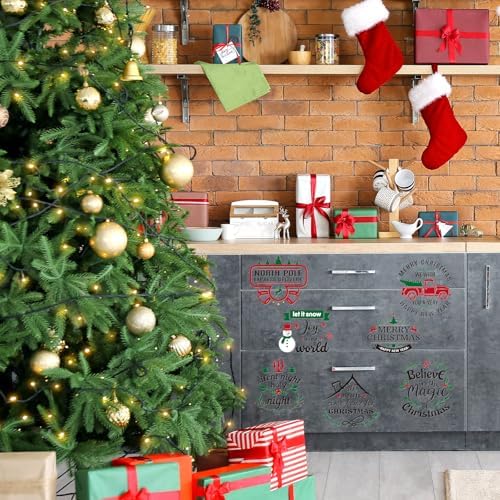 Whaline 11 Sheets Christmas Vintage Word Rub On Transfer for Crafts Black Warm Letters Rub On Transfer Stickers Furniture Decals for Xmas Party DIY Crafts, 5.5 x 5.5 Inch