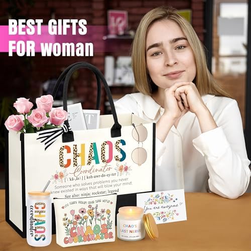 Chaos Coordinator Gifts, Boss Gifts for Women, Administrative Professional Day Christmas Coworker Appreciation Gift Ideas for Social Worker Boss Lady Coworker Manager Basket Set of 5