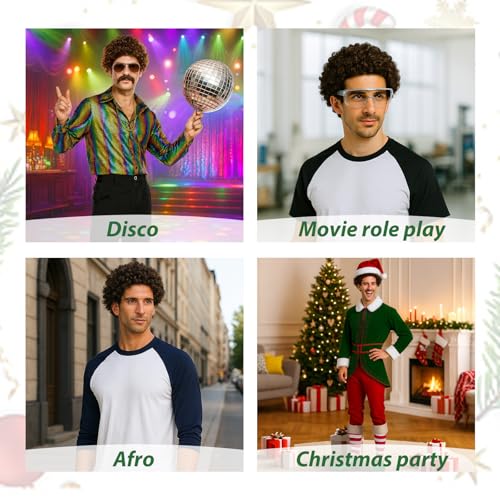 Xambop Short Curly Dark Brown Rocker Party Wig Halloween Christmas Cosplay Costume Full Wigs