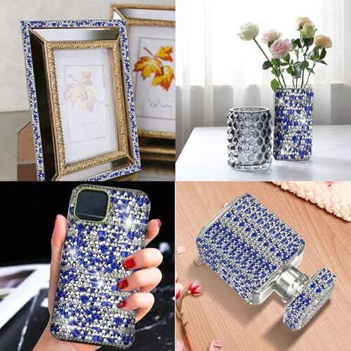 ZMD 4Rolls Self Adhesive AB Crystal Rhinestone Strips, Resin Rhinestones Ribbon Diamond Sticker Glitter Bling Ribbons for Wedding Birthday Christmas Party DIY Crafts Car Decor (Dark Blue)