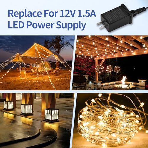 2 Pack 12V DC 1.5A Yard Inflatable Adapters Replacement, Class 2 Power Supply Adaptor with 9.8ft Extension Cables, 12W Transformer US Plug for LED Lights Halloween Christmas Thanksgiving Inflatables