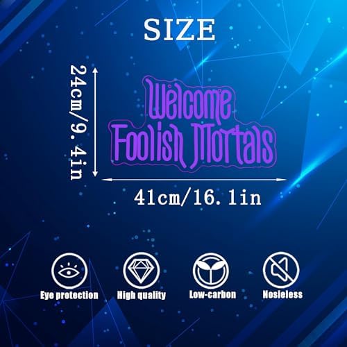 Welcome Foolish Mortals Neon Sign,Dimmable Spooky Gothic Haunted Mansion Decor Coffin LED Neon Signs for Wall Decor,USB Powered Led Neon Light for Party Haunted House Man Cave Birthday Christmas Gifts(16.1*9.4in) (Purple)