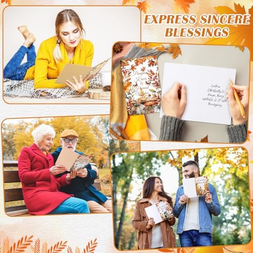 80 Sets Fall Thanksgiving Cards with Envelopes and 4 Sheets Stickers Religious Christmas Christian Scriptures Autumn Holidays Exchange Greeting Cards for Lovers Friends Family Gifts