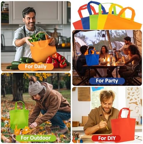 MAQIHAN Non-Woven Party Favor Bags - 10 PCS Reusable Gift Bags with Handles Colorful, Solid Color, Medium Size 10.3x13 inch Nonwoven Reusable Grocery Bags, for Christmas Gifts, for Birthday Party Bag Storage