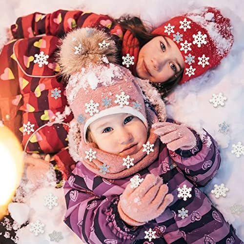 100Pcs Mini Snowflake Ornament Christmas Decorations- Glitter Resin White and Silver Snowflakes Christmas Craft Embellishment for DIY Craft Xmas Tree Winter Party Table Decor (3 Sizes)