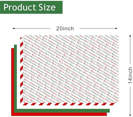 Bobobag 150 Sheets 20"X14" Christmas Tissue Paper for Gift Bags Party Decoration, Red, Green, White, Red Diagonal, Merry Christmas Wrapping Paper