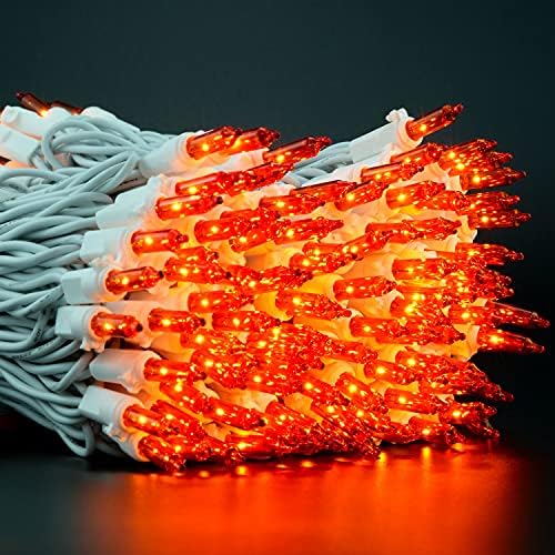 YULETIME 200 Orange Christmas Lights, Pack of 2 Sets 33 Feet 100 Count UL Certified Incandescent String Lights (Orange - White Wire)