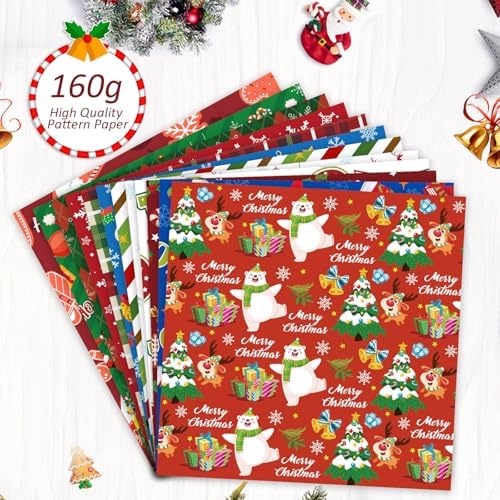 Konsait 24 Sheets Christmas Scrapbook Paper 12x12 Double Sided Christmas Pattern Paper Sheets Xmas Decorative Papers Xmas Cardstock Pad Craft Papers for Card Making Scrapbook Supplies