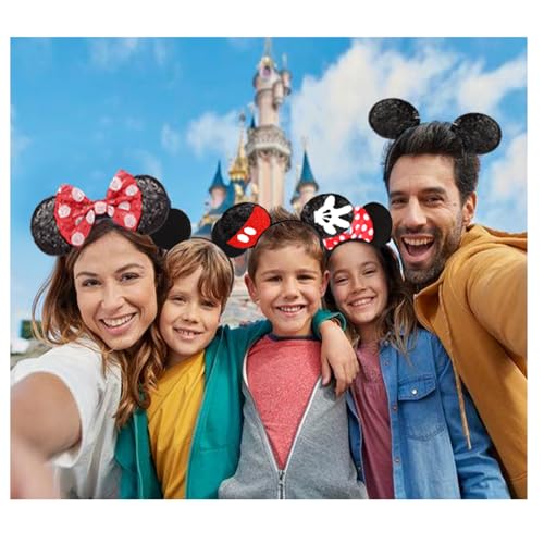 2 Pcs Mouse Ears Sequin Headbands for Women, Mouse Ears Bows Headbands for Princess Decoration Cosplay Birthday Christmas Party (Palm+polka Dot)
