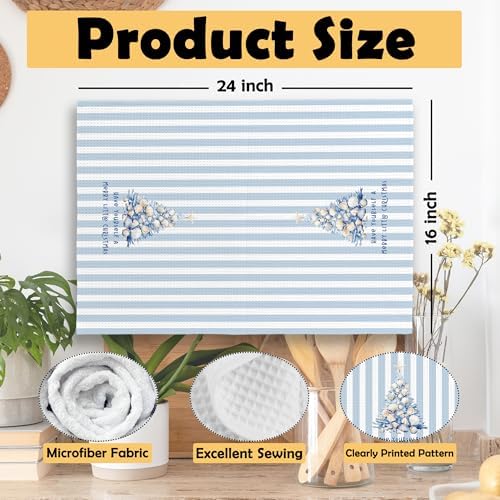 Blue Coastal Beach Christmas Tree Kitchen Towels, Coastal Beach Christmas Decor Hand Towel for Bathroom Kitchen Decor, Xmas Seashell Tree Decorative Tea Towels Dish Towel 16x24 Inch