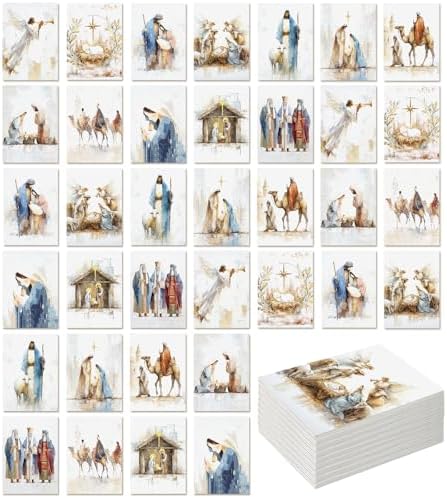 Cholemy 36 Set Nativity Scenes Christmas Cards with Envelopes Jesus Traditional Religious Holy Night Christmas Greeting Cards Nativity Scenes Church Xmas Decoration for Women Family Holiday Gift