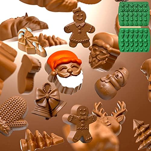 (2 Pack) Christmas Candy Molds, 60 Cavity Christmas Gummy Molds, Santa Clause Snowman Gingerbread Man Tree Shape Christmas Silicone Molds for Mini Chocolate Biscuit Jelly Baking