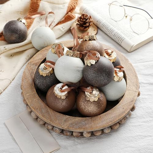 Yunlly 12 Pcs Textured Christmas Ball Ornaments 2.36'' Neutral Christmas Tree Decor Modern Vintage Brown Hanging Decor Shatterproof Home Ornaments for Large Rustic Farmhouse Xmas Tree (Vintage Copper)